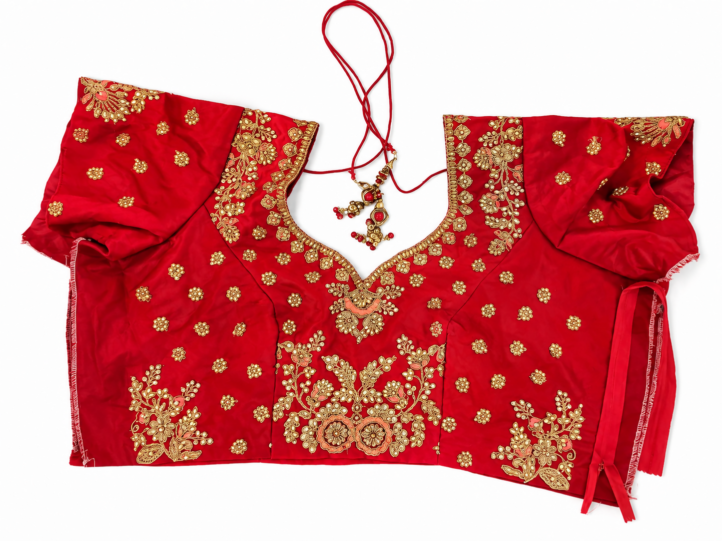 Bridal Lehenga Set – Ivory, Red & Gold Embroidered (3-Piece)