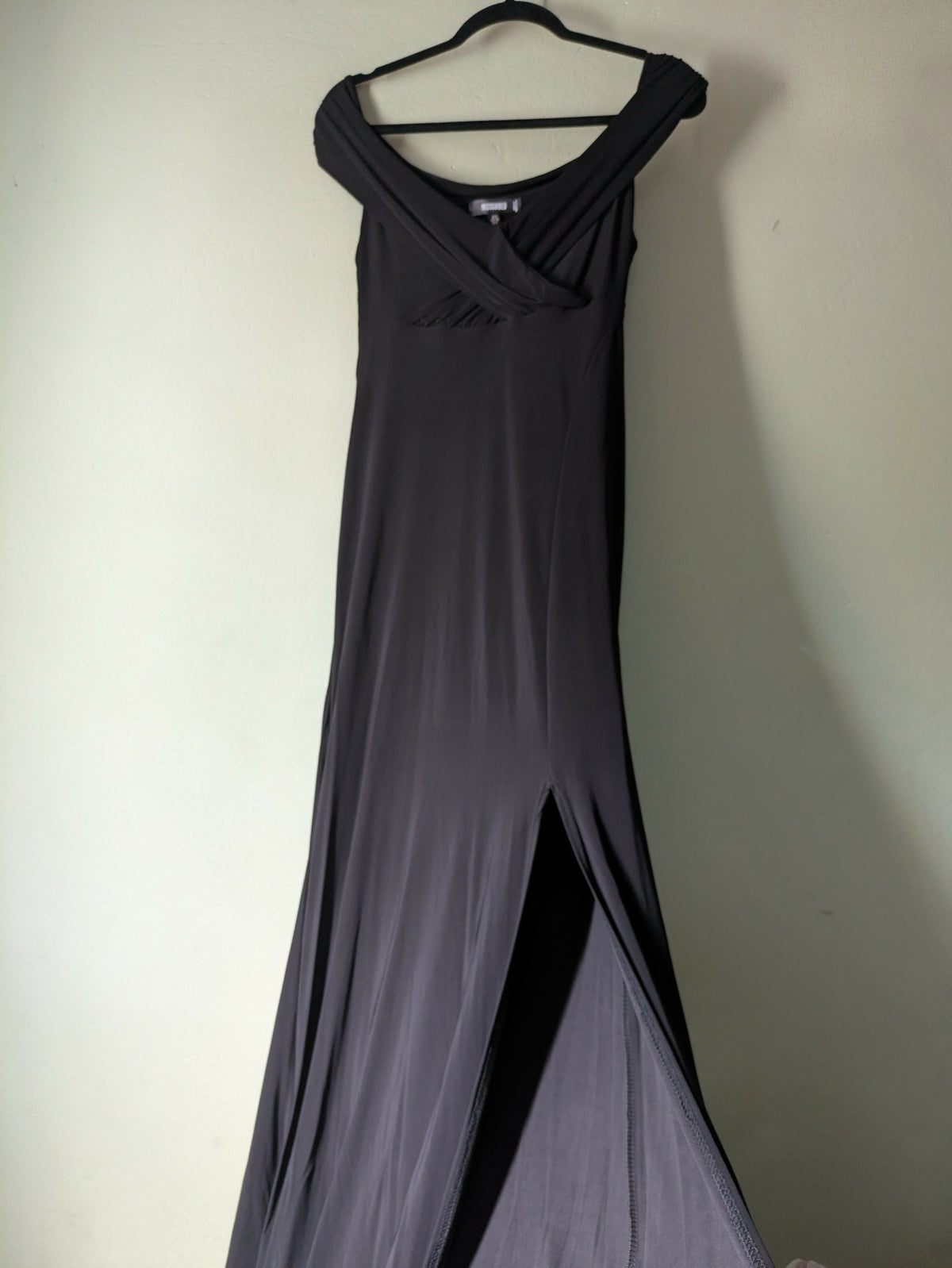 Misguided Black Bardot Wrap Slit Dress
