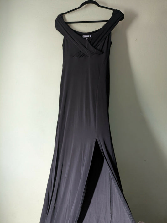 Misguided Black Bardot Wrap Slit Dress