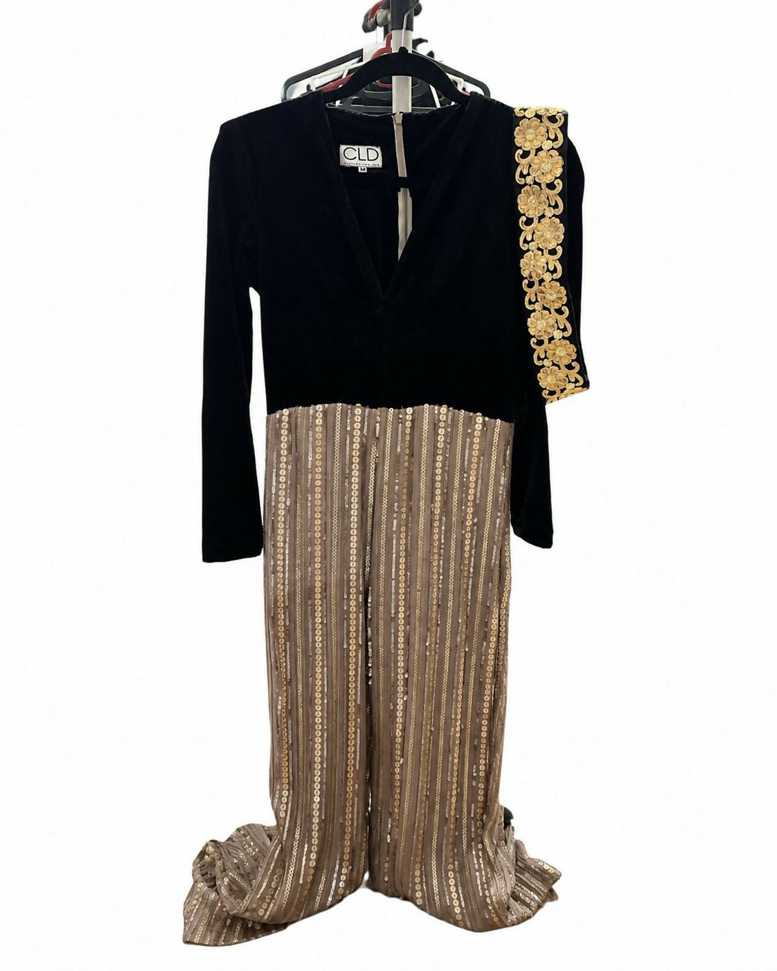 Charu Lochan Dass CLD Black Velvet & Embellished Wide-Leg Jumpsuit | Designer Evening Wear