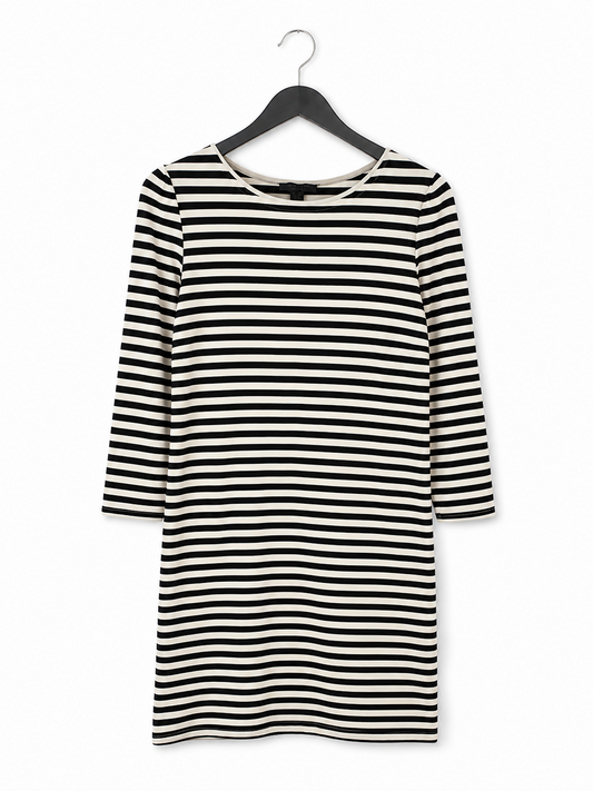 New Look Petite Black & Cream Striped Shift Dress | UK 10 / US 6