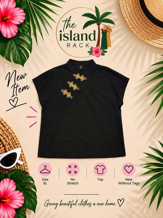 Chiquease Black Chinese-Style Button Short Sleeve Top