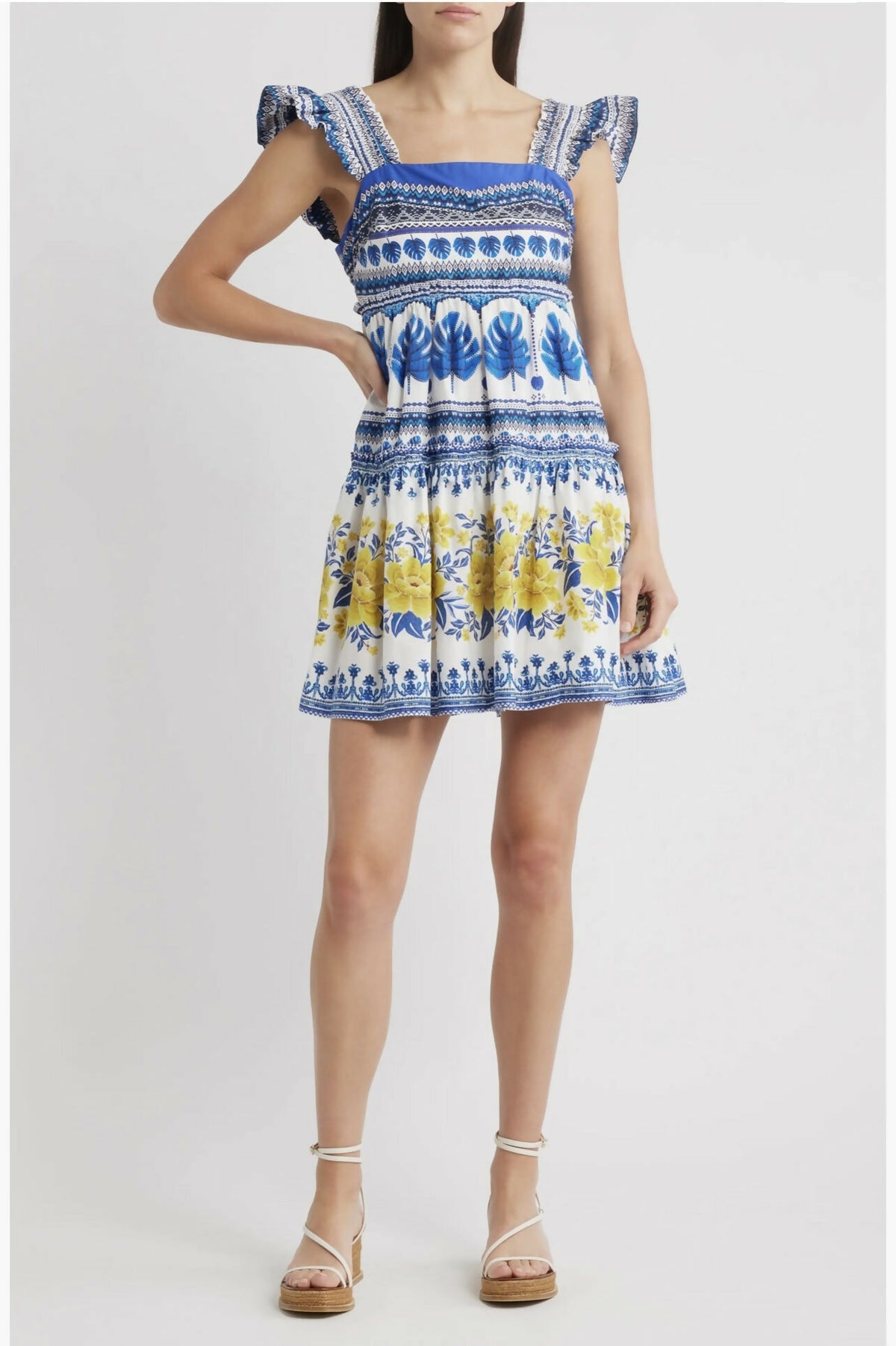 FARM RIO Rio Zuli Mixed Print Cotton mini-Sundress