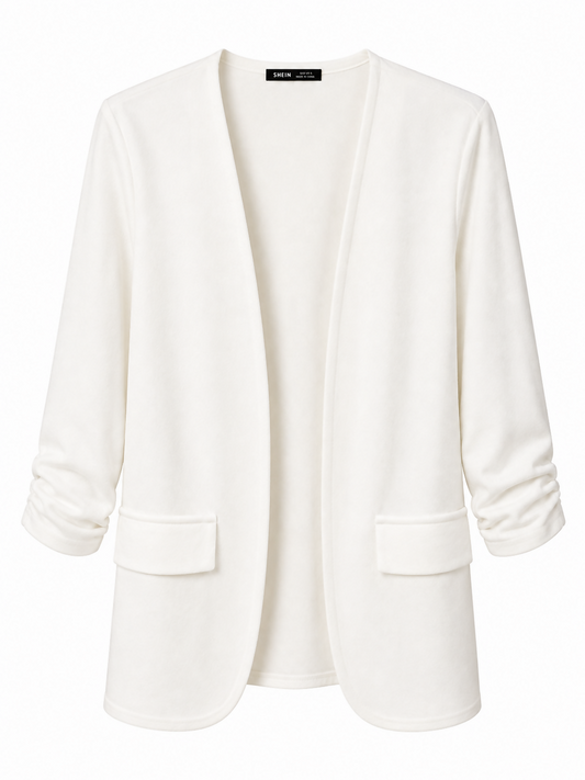Shein White Blazer with ruched sleeves