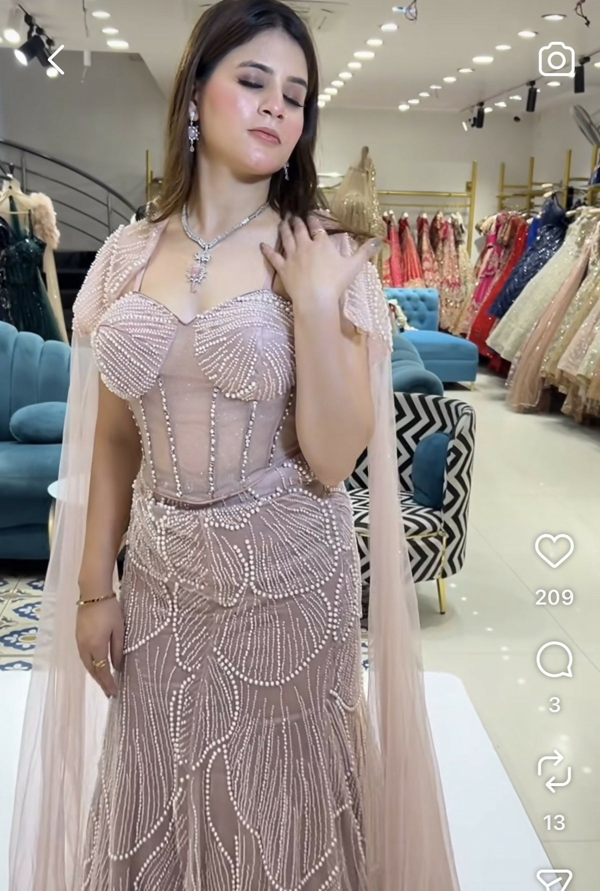 Pearl and diamond Lehenga