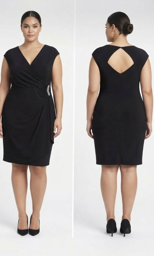 Black V-Neck Ruched Dress