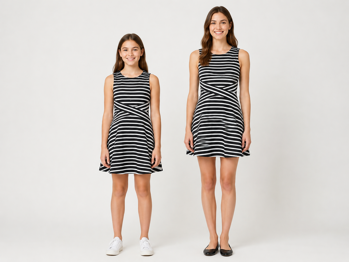 Monteau Girls Black & White Striped Fit & Flare Dress