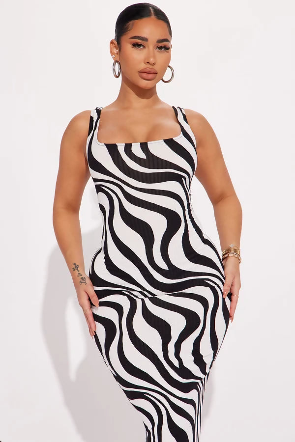 Abstract Swirl Bodycon Maxi Dress