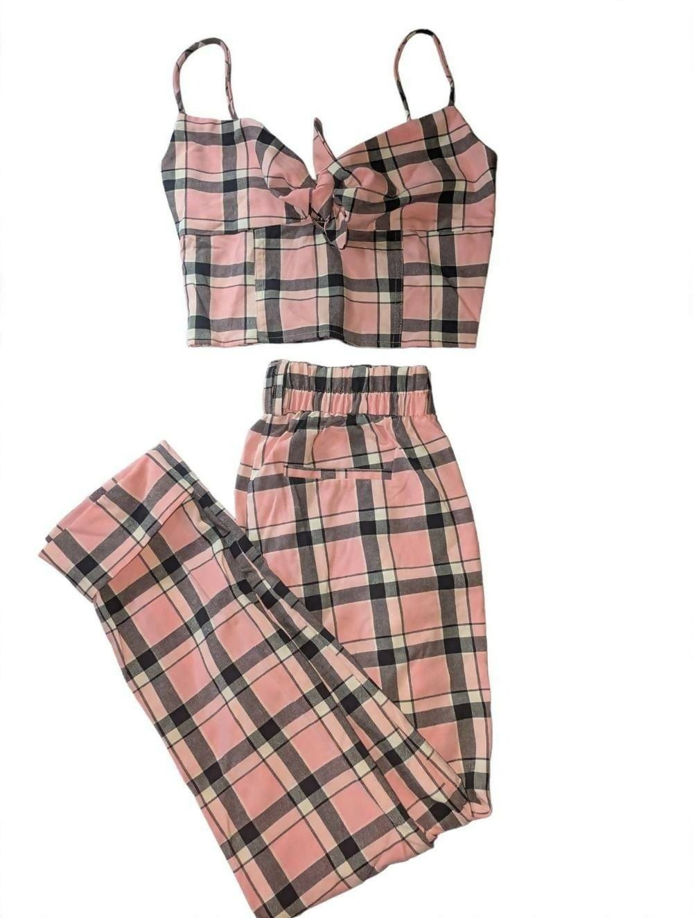 Berksha 2 Piece Black and Pink Plaid Set