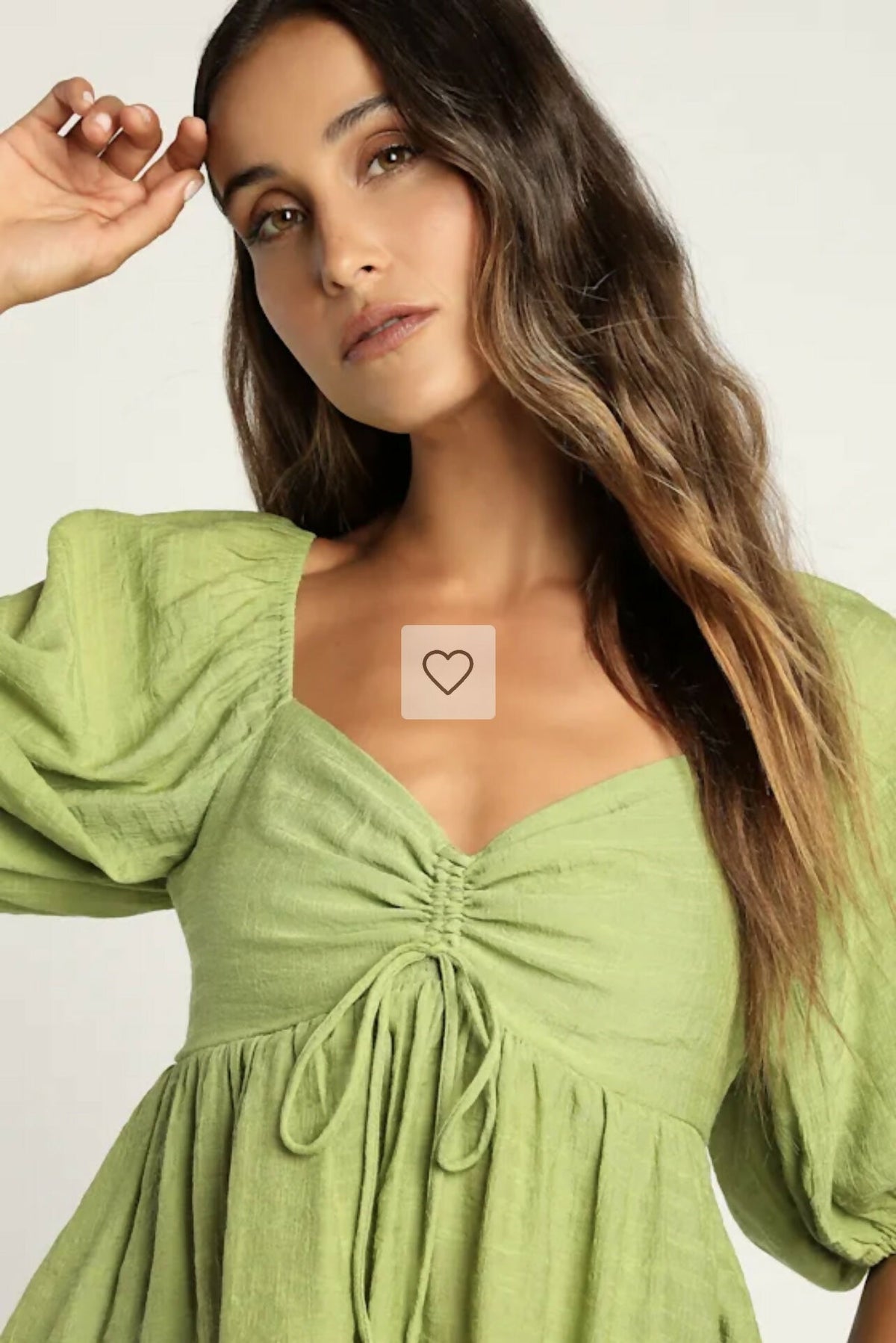 Lulus Sweetly Sentimental Green Ruched Puff Sleeve Top