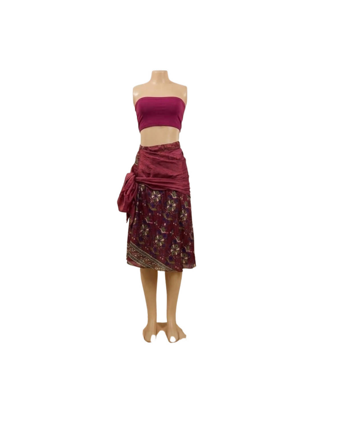 Kariza Silk Blend Multiway Wrap Dress, Burgundy, pink & Cream Sari Print