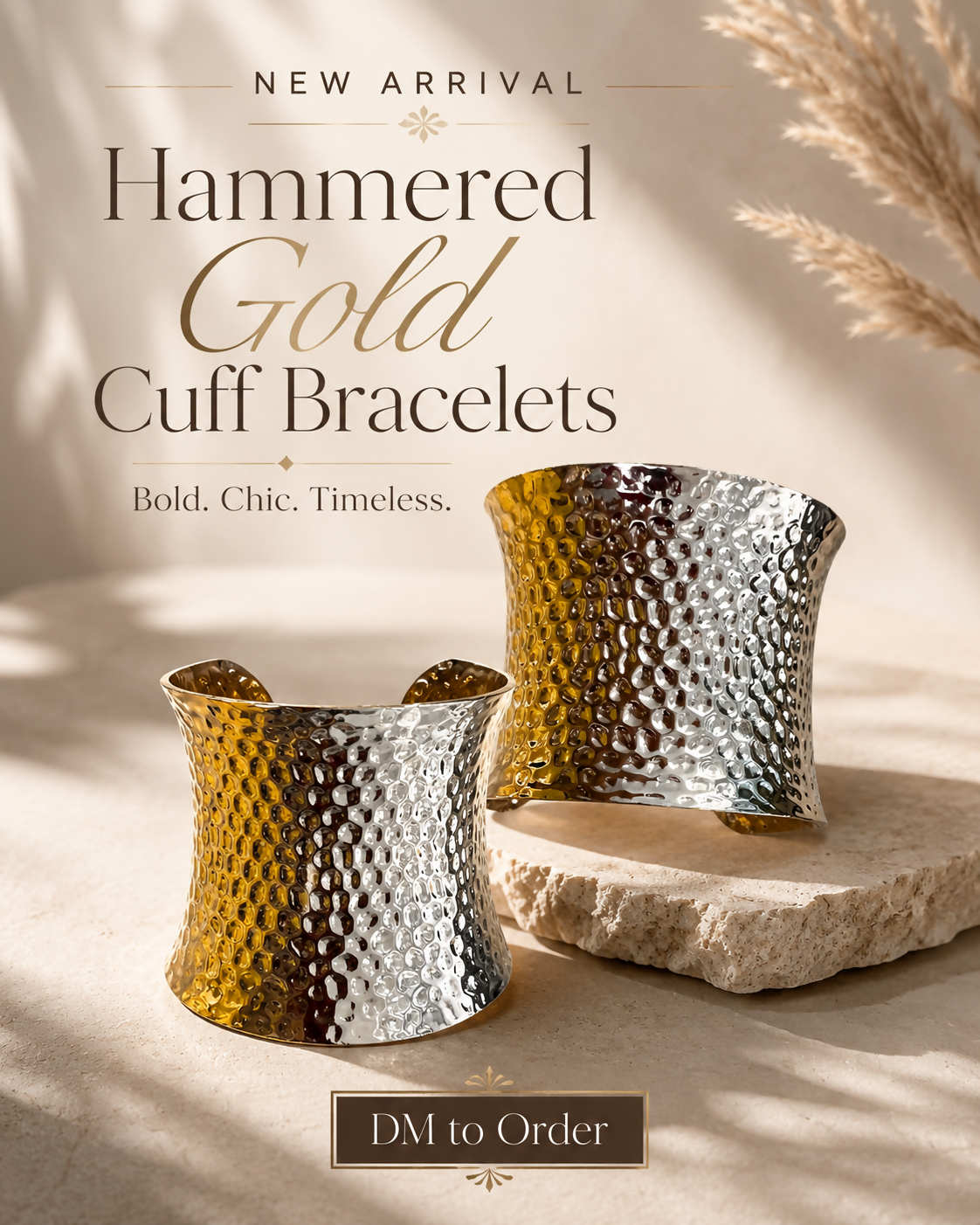 Hammered Gold Cuff Bracelets(Costume Jewelry)