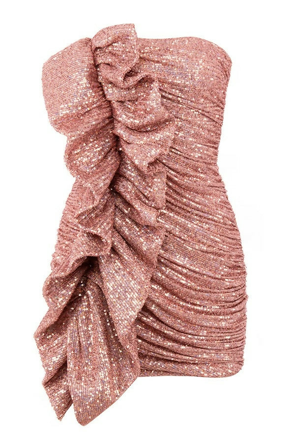 Brand New Rose Gold Sequinned Strapless Dress