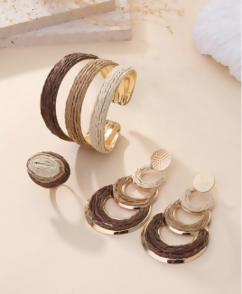 3pcs Women's Maillard Earth Tone Raffia Jewelry Set