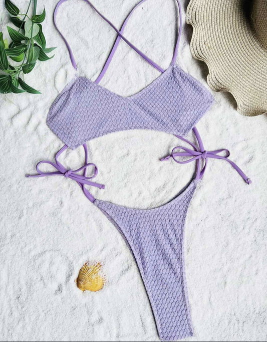 Purple Textured High Cut Monokini