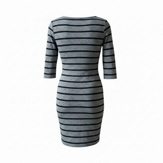 Black & Grey Striped Fitted Dress