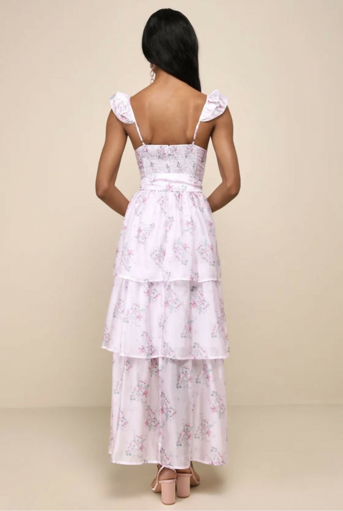 Sweetest Emotion Lilac Floral Ruffled Tiered Bustier Midi Dress