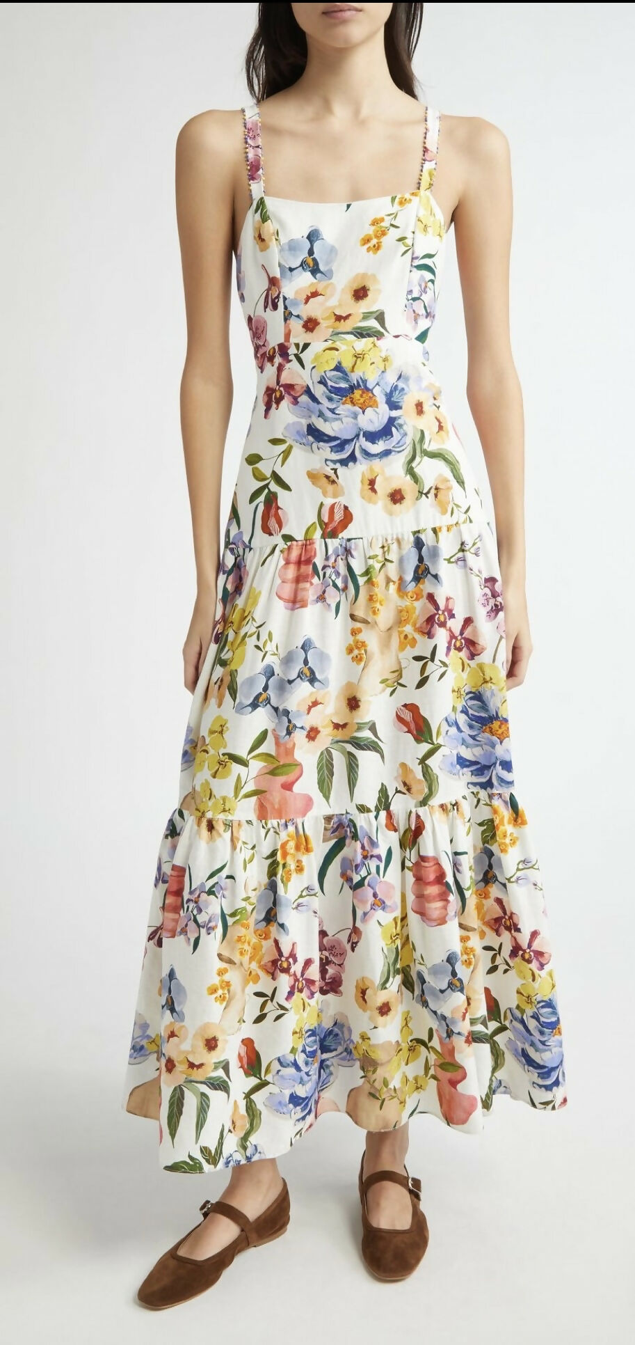 FARM Rio Greek Garden Floral Linen-Blend Maxi Dress