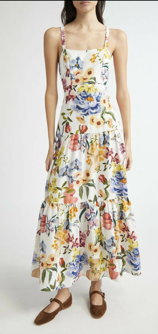 FARM Rio Greek Garden Floral Linen-Blend Maxi Dress