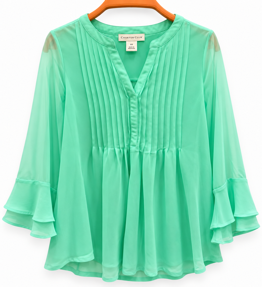 Charter Club Women’s Mint Green Chiffon Blouse – Size PP (Petite Petite) - Never worn, no tags