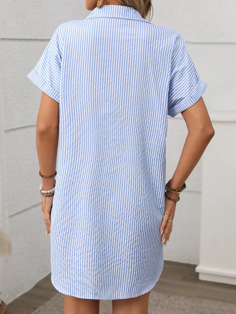 Short Sleeve Striped Shirt Dress