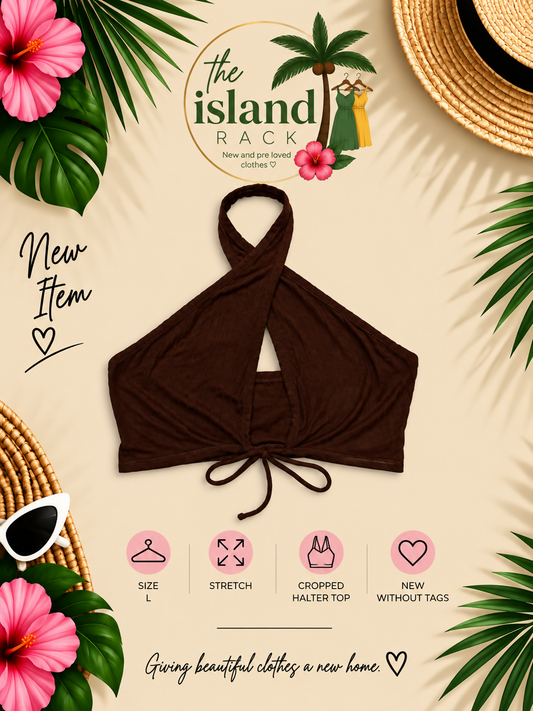 BOZZOLO Brown Cropped Halter Top