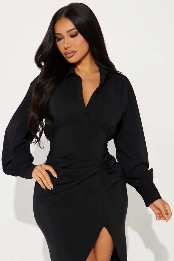 Fashion Nova Midi Shirt Slit Dress