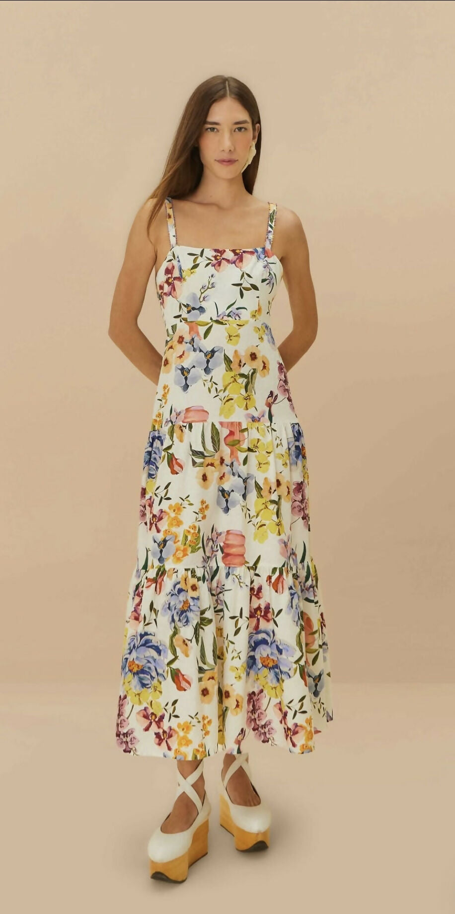 FARM Rio Greek Garden Floral Linen-Blend Maxi Dress