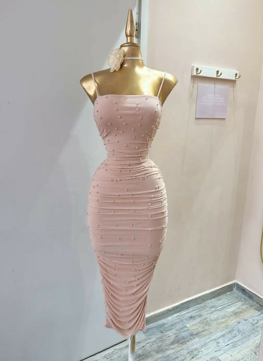 Pink Beaded Bodycon Dress