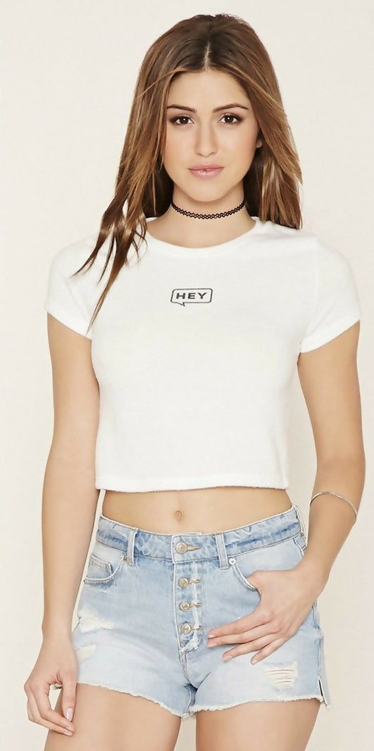 Forever 21 Cream Textured “HEY” Top