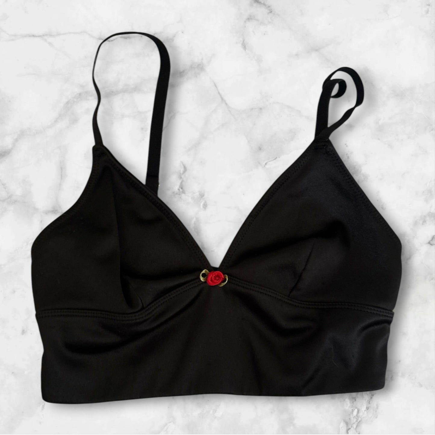 Black Satin Rosette Crop Top
