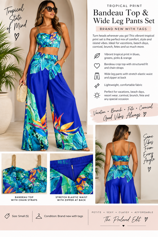 STEPS New York Tropical Print Two-Piece Wide Leg Pants Set – New With Tags