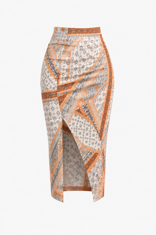 BOHO Print Satin Skirt