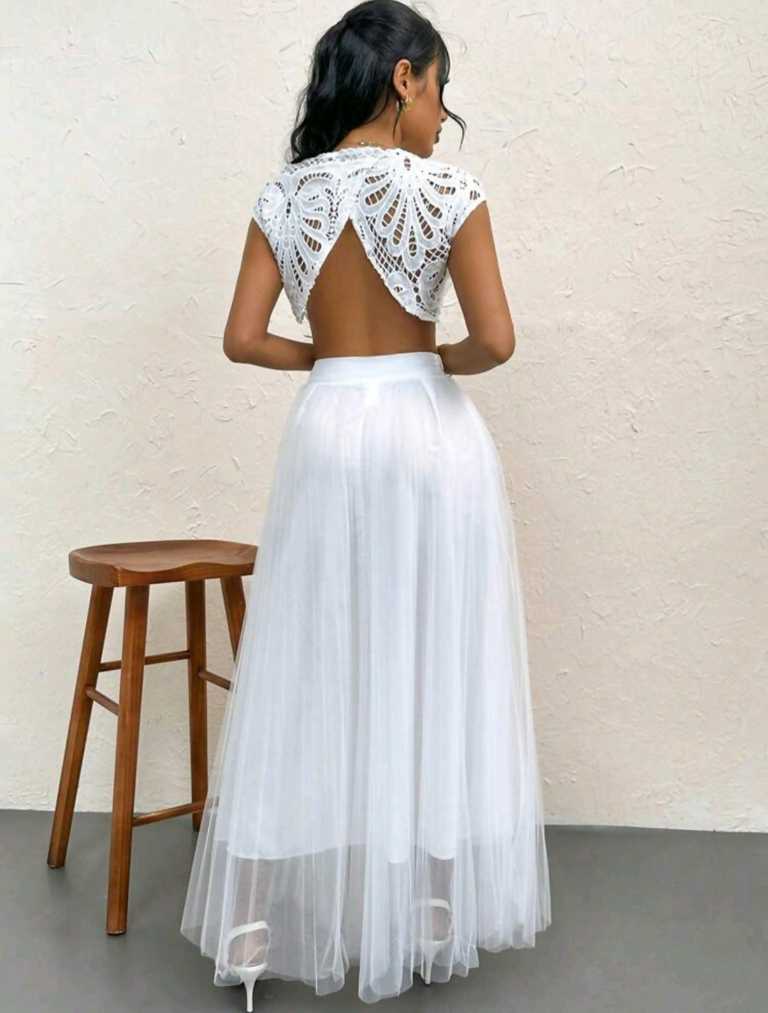 Lace Backless Crop Top & High Waisted Skirt
