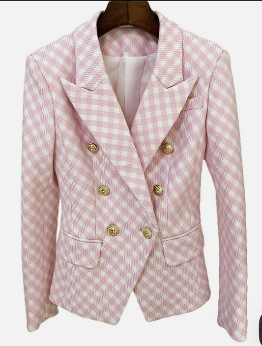 Elegant pink and white patterned blazer