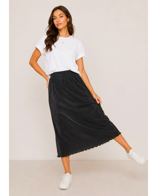 SheIn Plissè Pleated Lettuce Trim Skirt