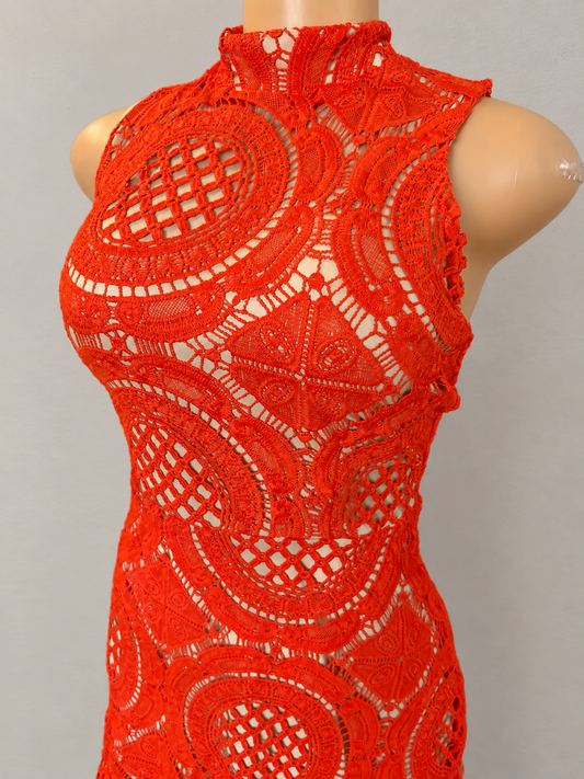 Misguided Blood orange high neck laced skater dress