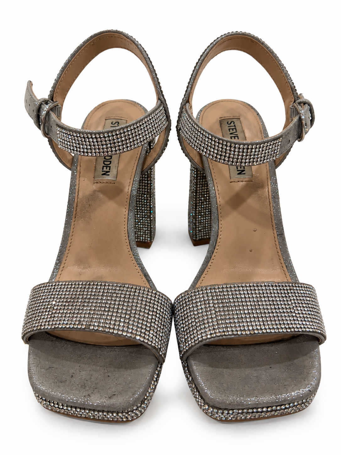 Steve Madden Silver Fully Embellished Block Heels