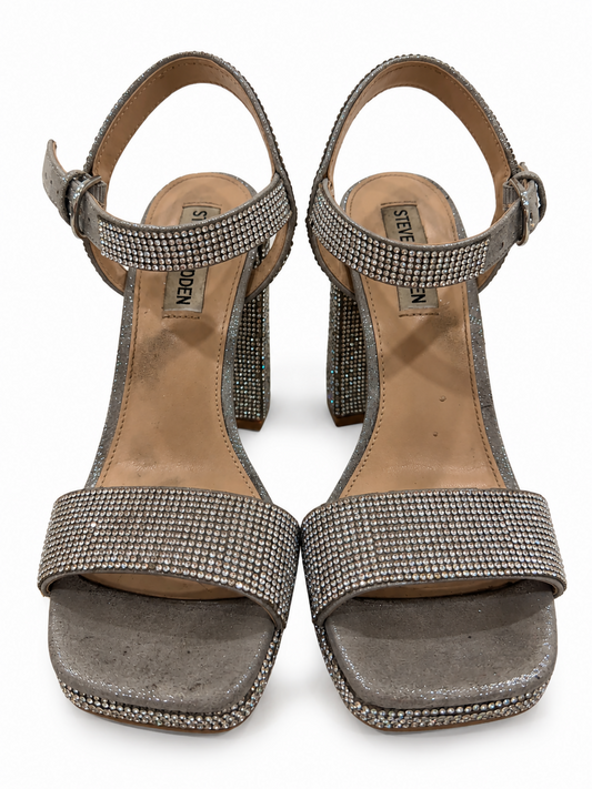 Steve Madden Silver Fully Embellished Block Heels