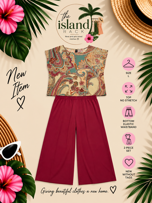 SHEIN Emery Rose Paisley Shirt & Trousers Two-Piece Set