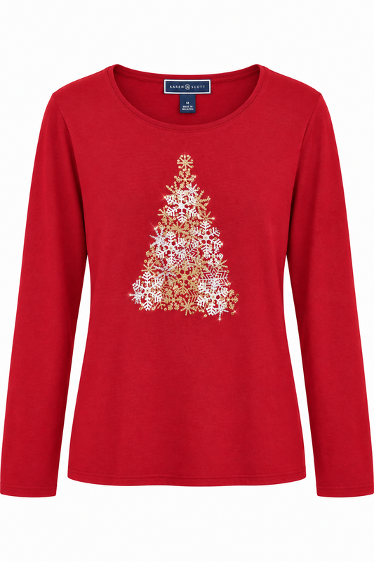 Red Christmas Tree Long-Sleeve Top