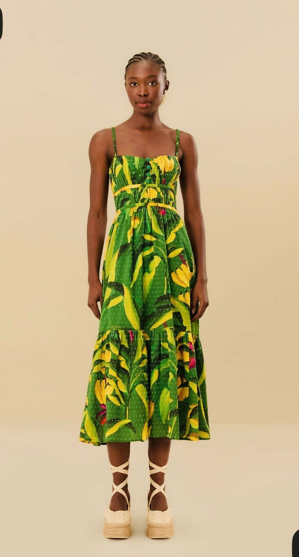 FARM Rio Banana Aquarela Cotton Midi Dress
