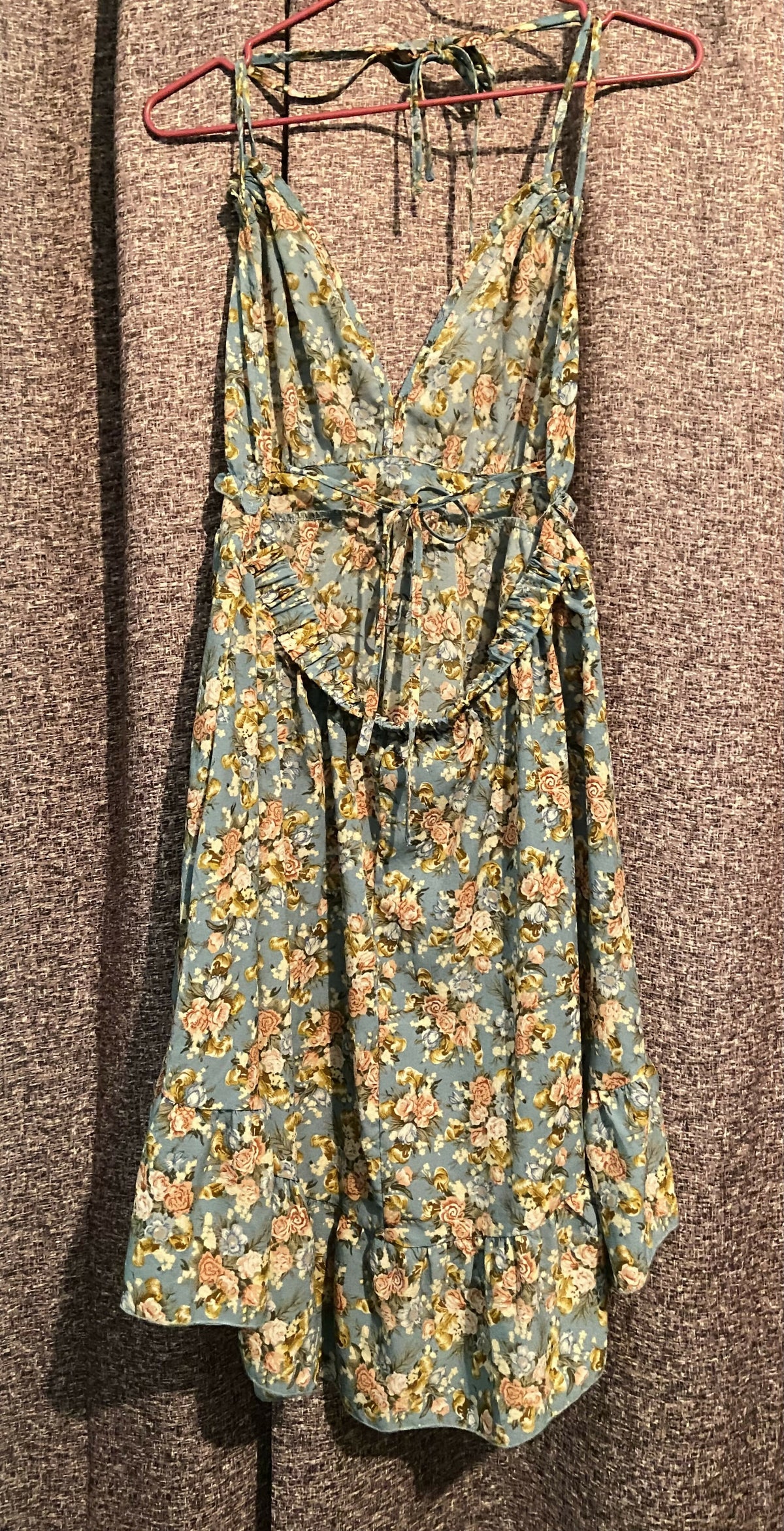 Baby Blue Floral Backless Dress