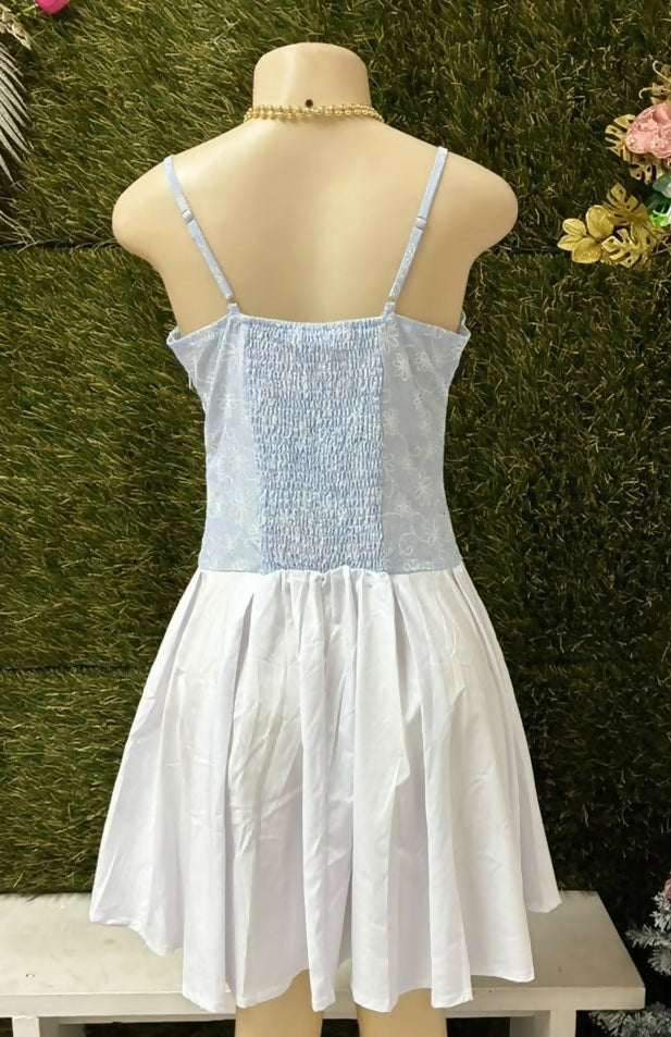 Blue and White Embroidered Dress