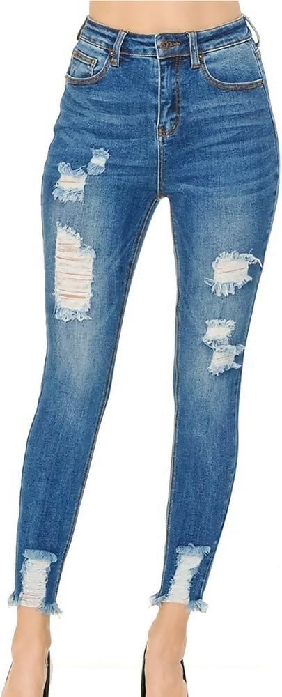 Distressed ankle skinny jeans