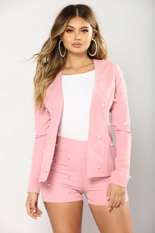 Fashionnova Pink Pearl Blazer and Short Set