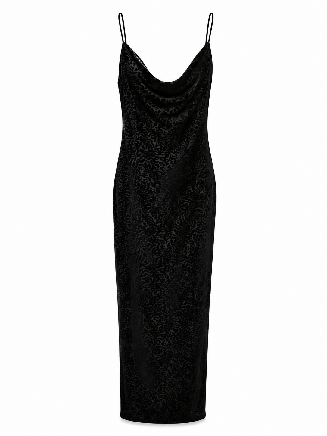Black Leopard Burnout Velvet Double Slit Formal Dress