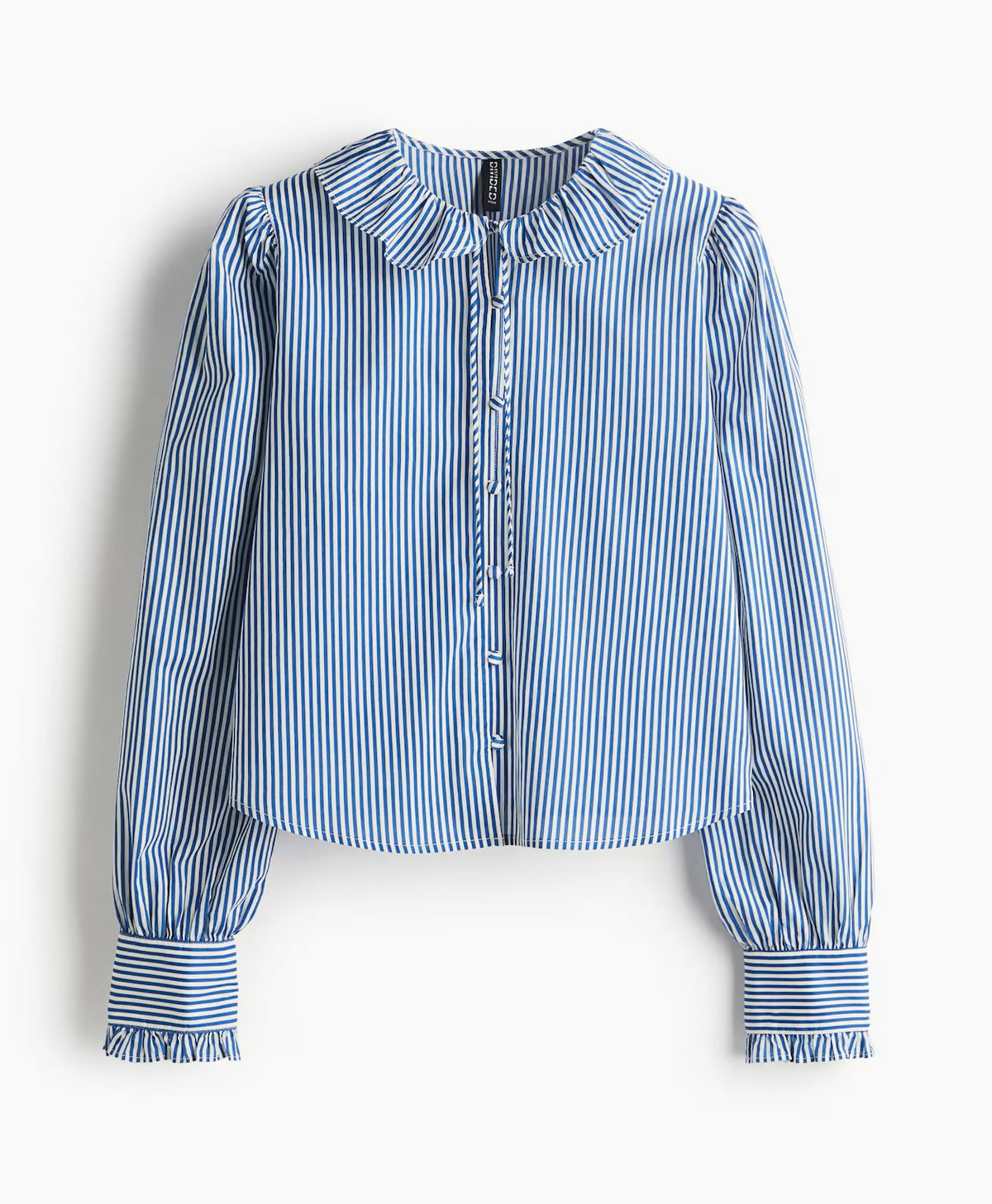 H&M Women's Blue/Stripe Frill Collar Blouse