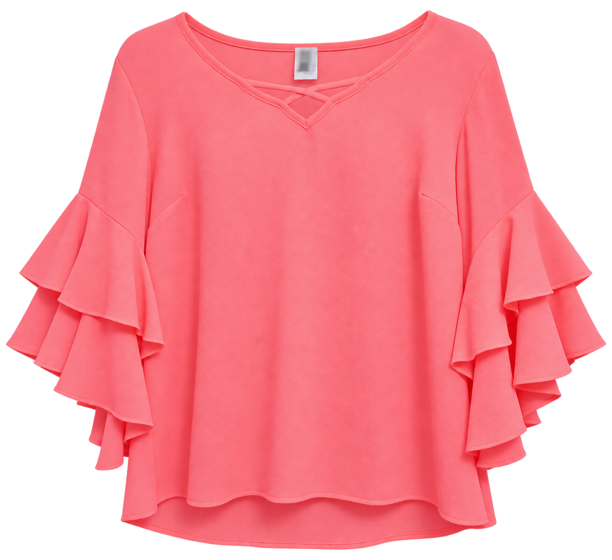 Coral Pink Ruffle-Sleeve Blouse