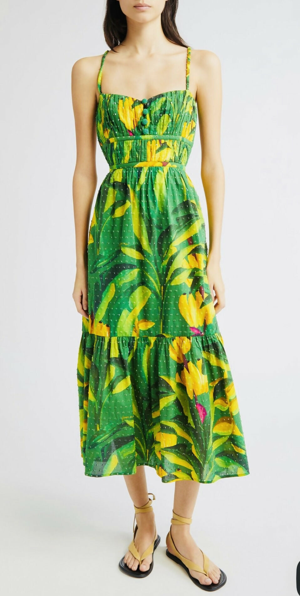FARM Rio Banana Aquarela Cotton Midi Dress